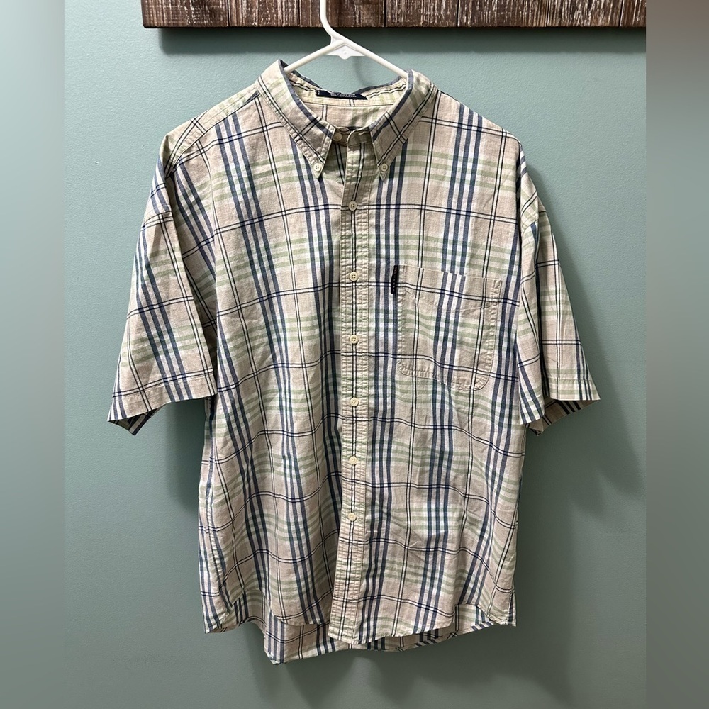 CHAPS Ralph Lauren Size Large Mens button down short sleeve shirt tan